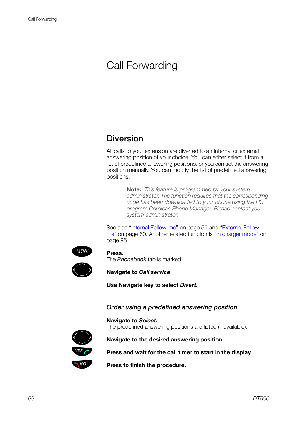 Call forwarding, Diversion | Ericsson DT59C User Manual | Page 56 / 108