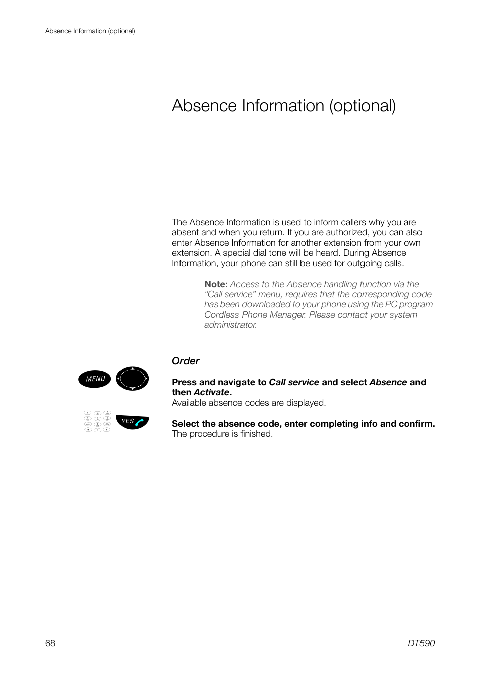 Absence information (optional) | Ericsson DT59C User Manual | Page 68 / 108