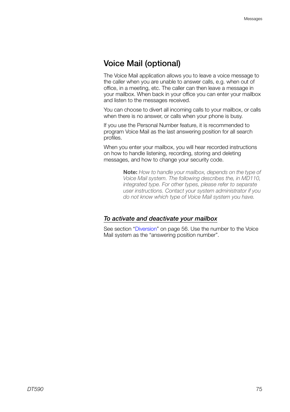 Voice mail (optional) | Ericsson DT59C User Manual | Page 75 / 108