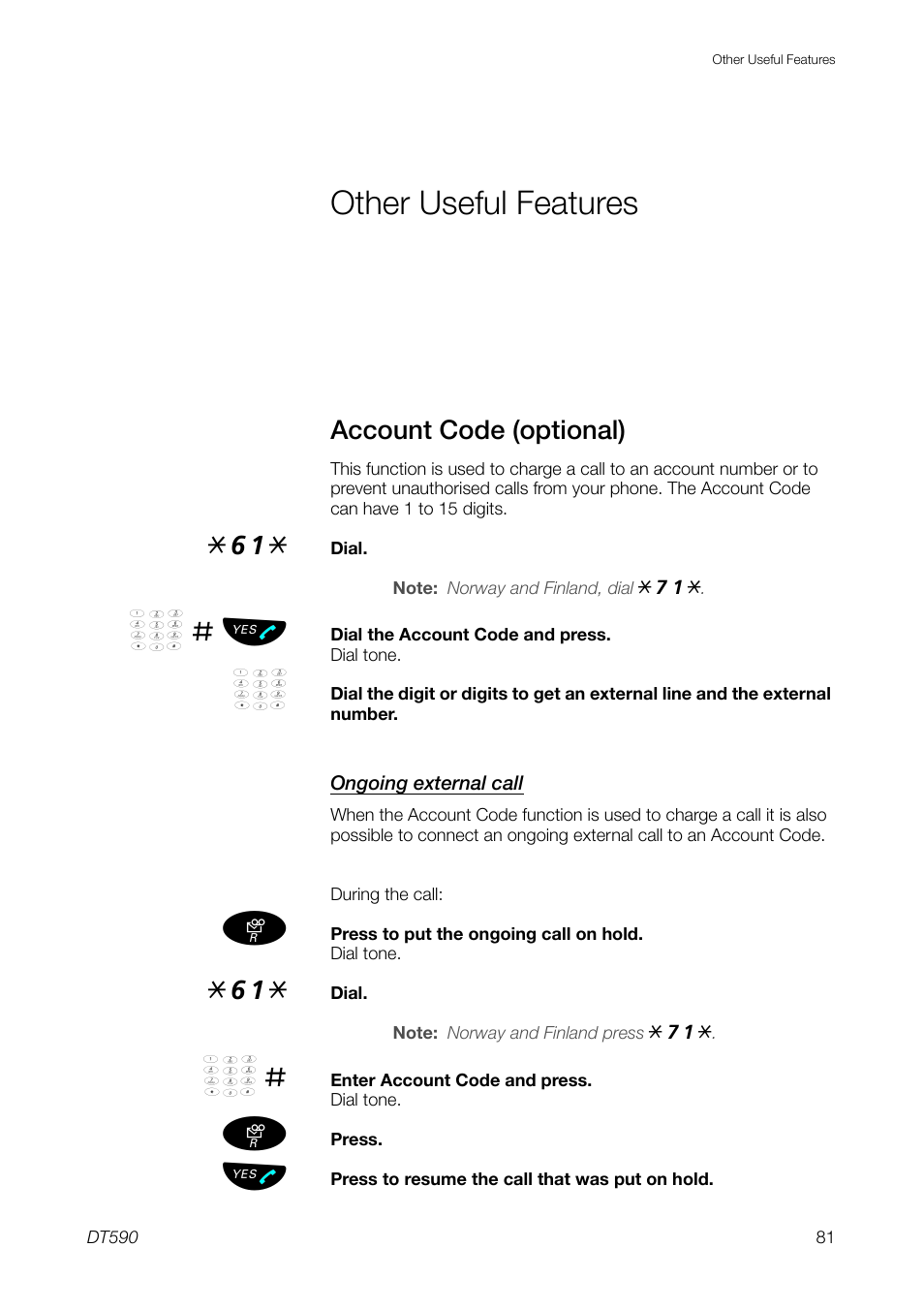 Other useful features, Account code (optional) | Ericsson DT59C User Manual | Page 81 / 108