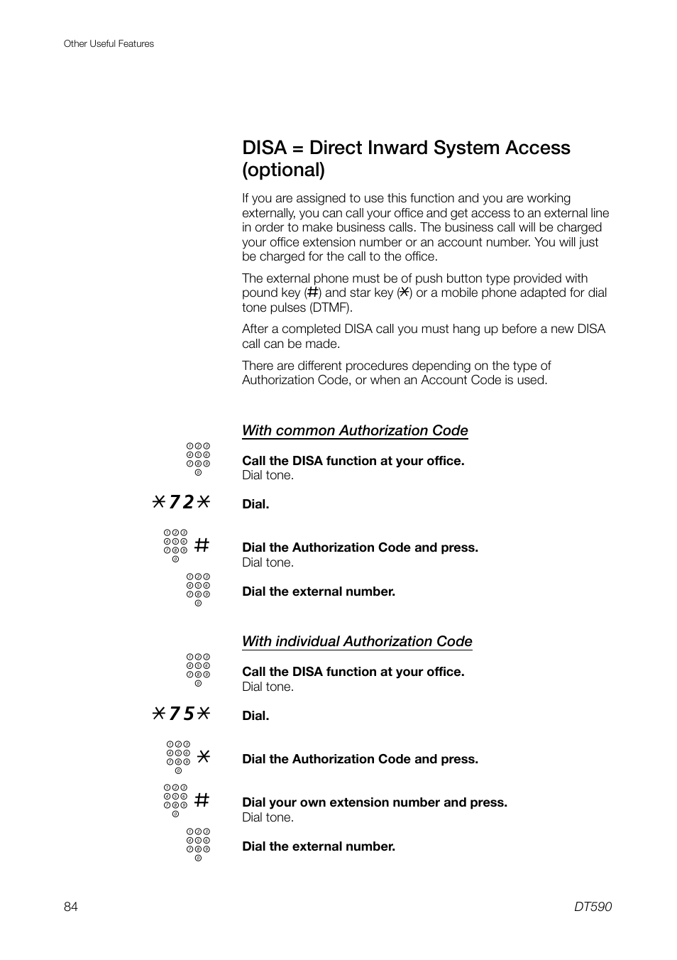 Disa = direct inward system access (optional) | Ericsson DT59C User Manual | Page 84 / 108