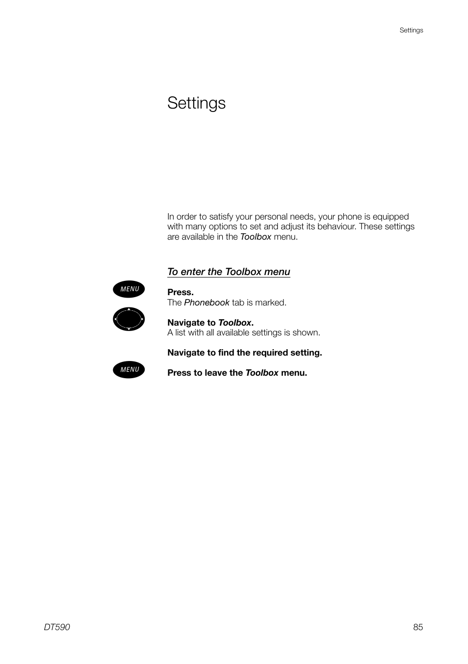 Settings | Ericsson DT59C User Manual | Page 85 / 108