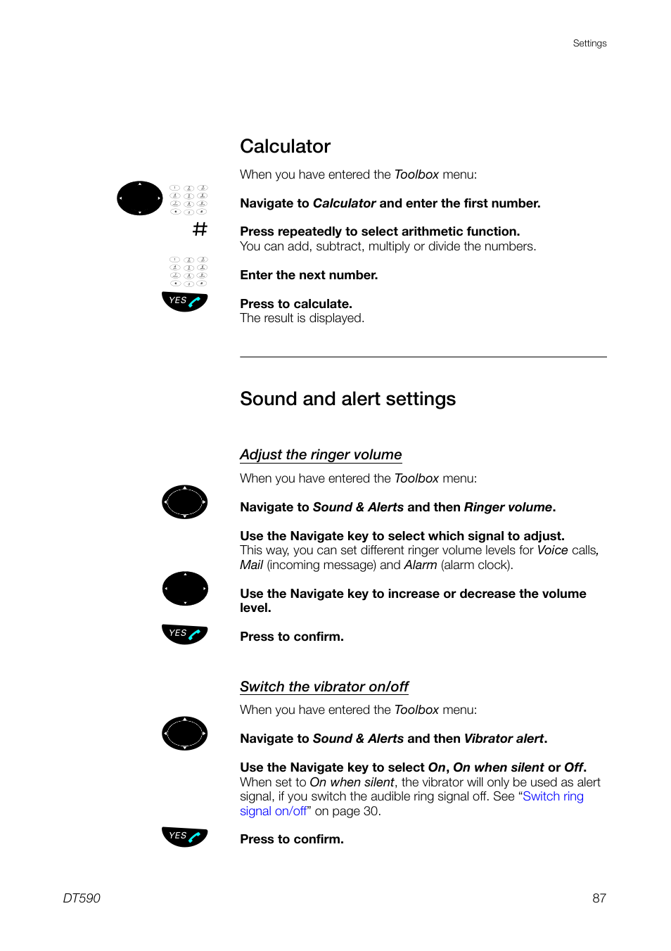 Calculator, Switch the vibrator on/off | Ericsson DT59C User Manual | Page 87 / 108