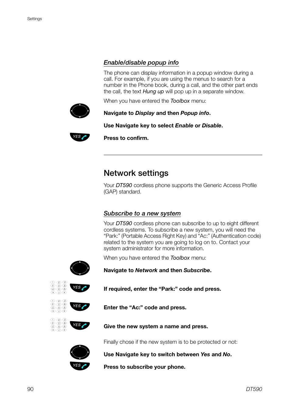 Network settings | Ericsson DT59C User Manual | Page 90 / 108