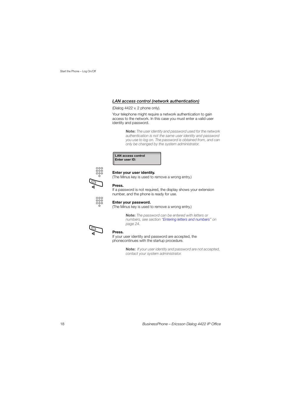 Lan access control (network authentication) | Ericsson 4422 User Manual | Page 18 / 128