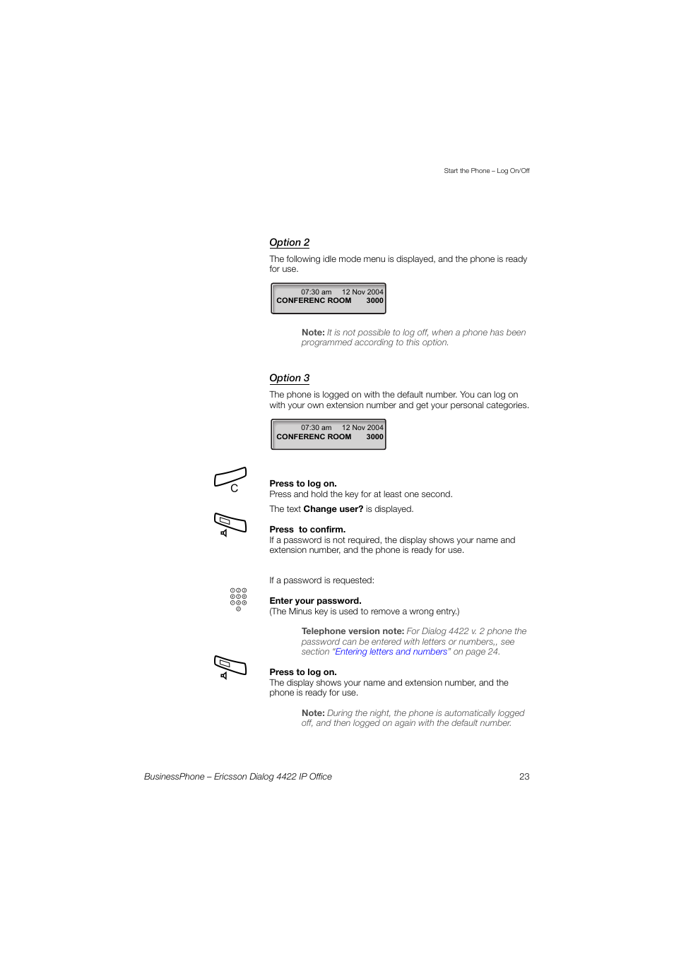 Option 2, Option 3 | Ericsson 4422 User Manual | Page 23 / 128