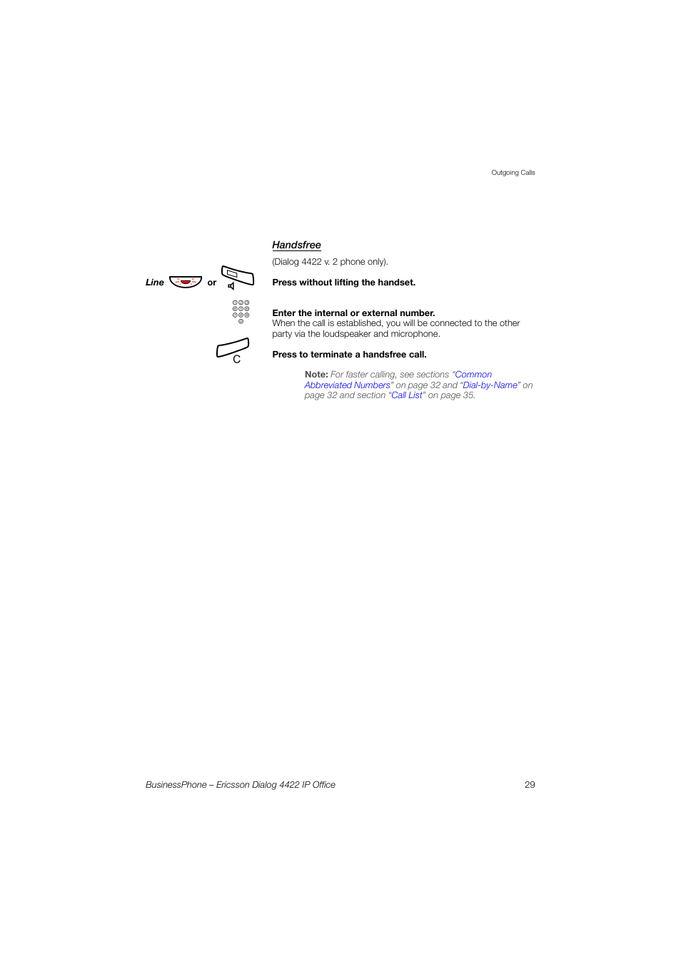 Handsfree | Ericsson 4422 User Manual | Page 29 / 128