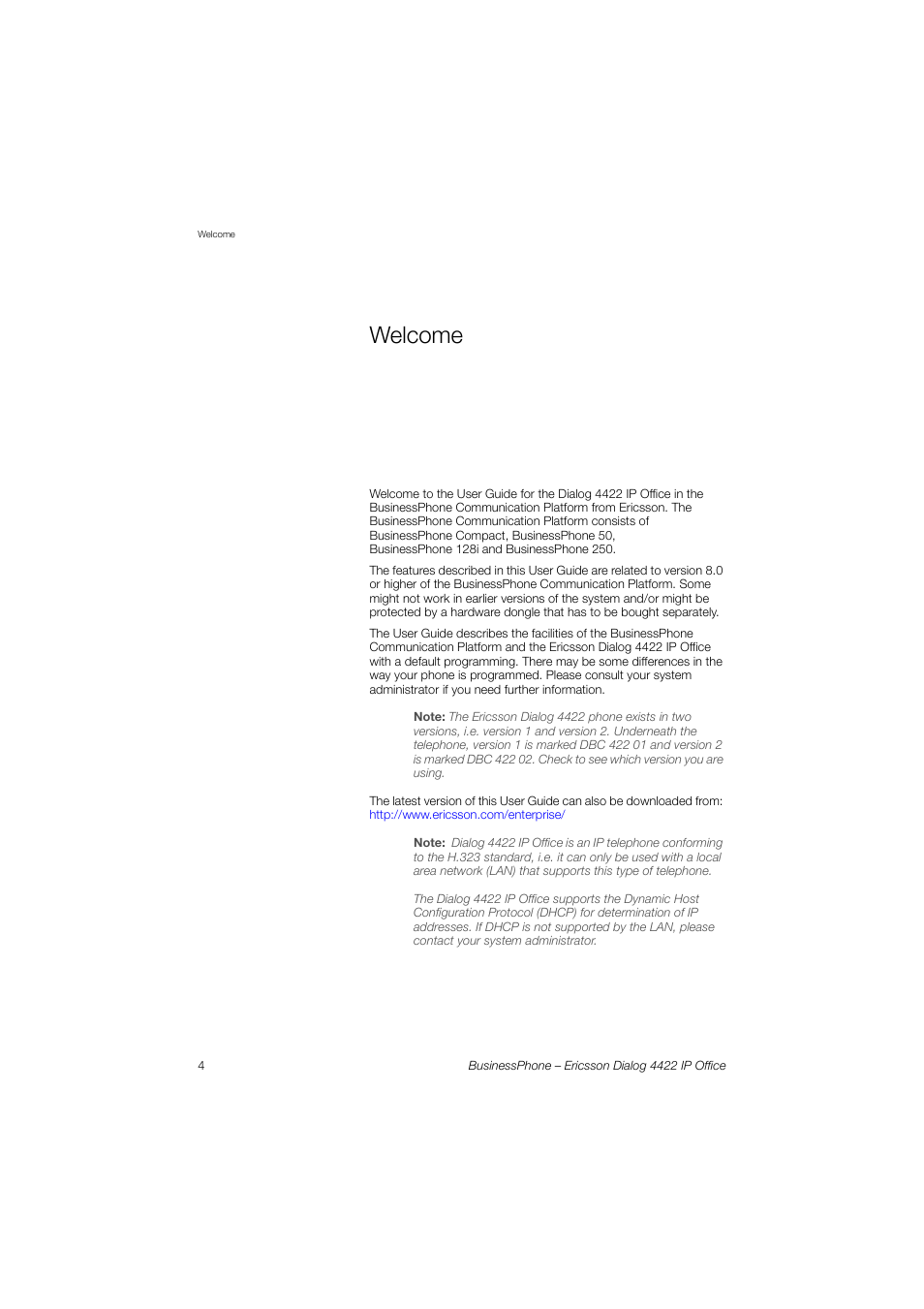 Welcome | Ericsson 4422 User Manual | Page 4 / 128