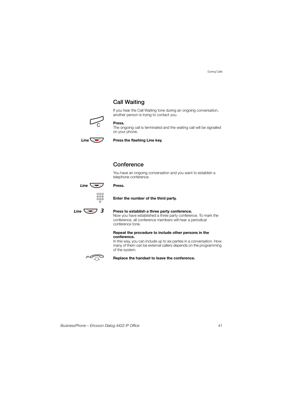 Call waiting, Conference, Цф 3 | Ericsson 4422 User Manual | Page 41 / 128