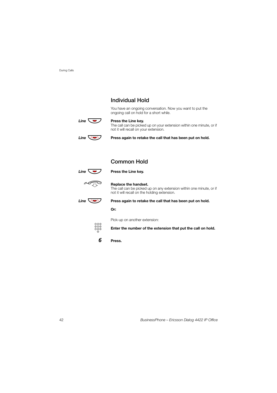 Individual hold, Common hold | Ericsson 4422 User Manual | Page 42 / 128