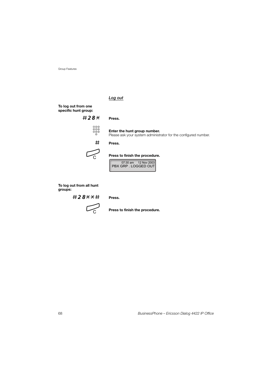 Log out | Ericsson 4422 User Manual | Page 68 / 128