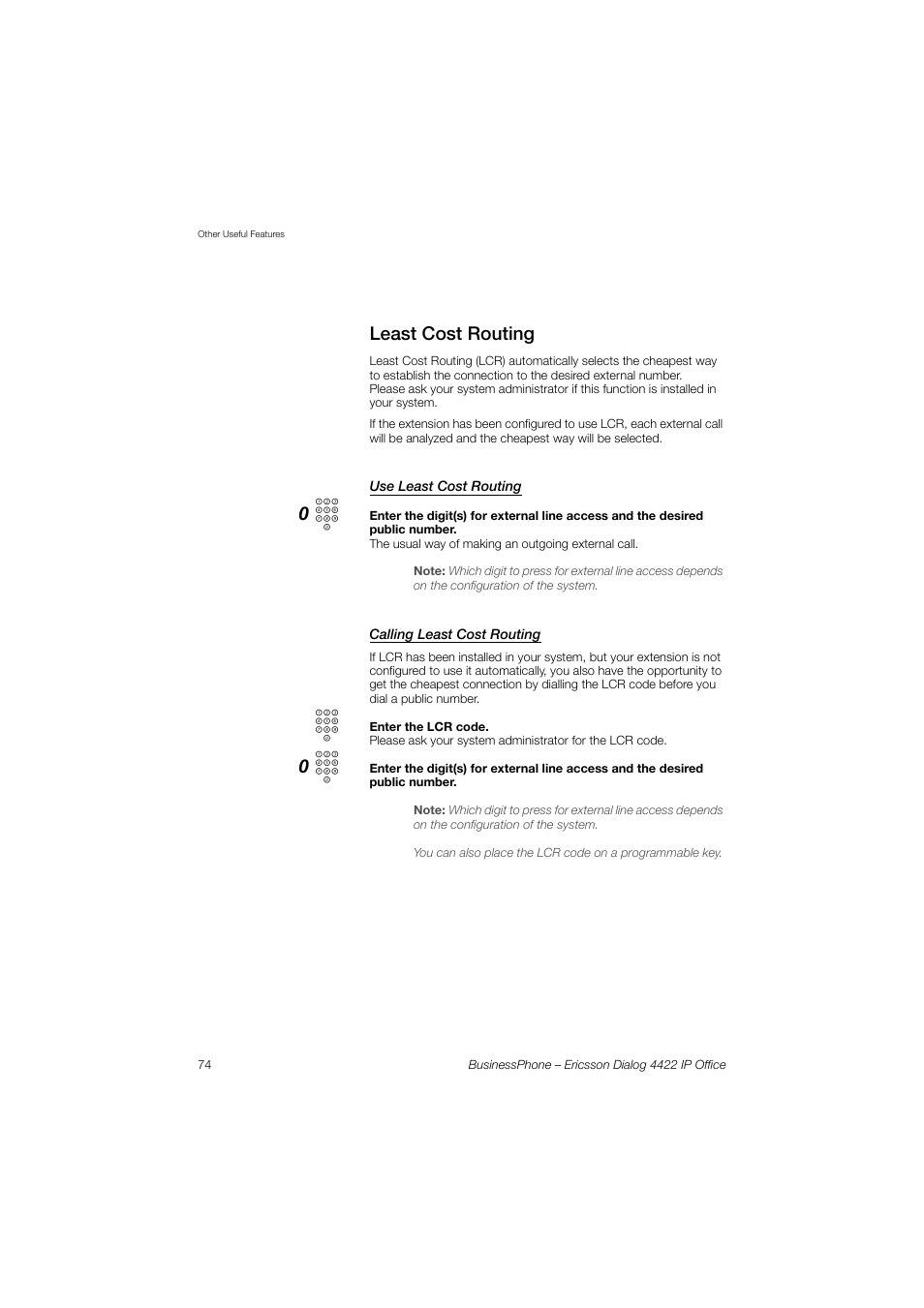 Least cost routing, Use least cost routing, Calling least cost routing | Ericsson 4422 User Manual | Page 74 / 128