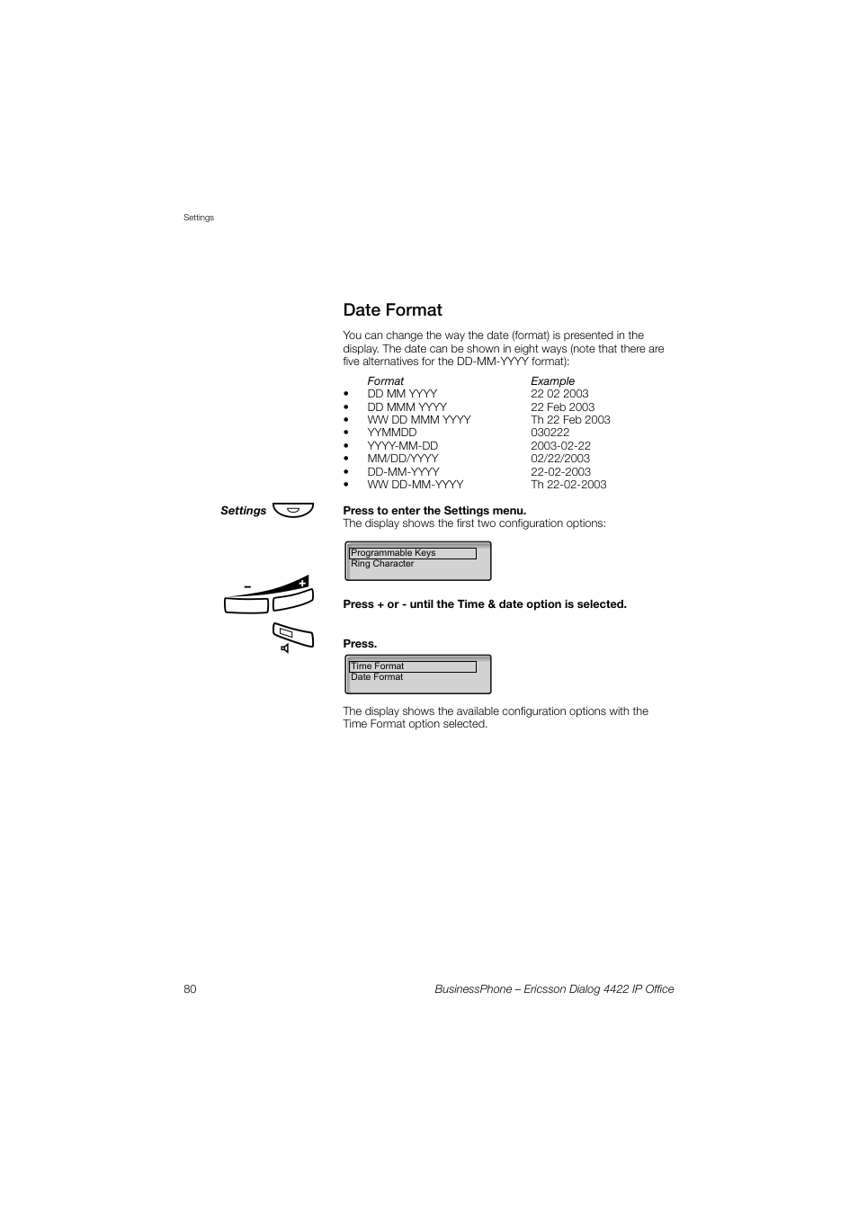 Date format | Ericsson 4422 User Manual | Page 80 / 128