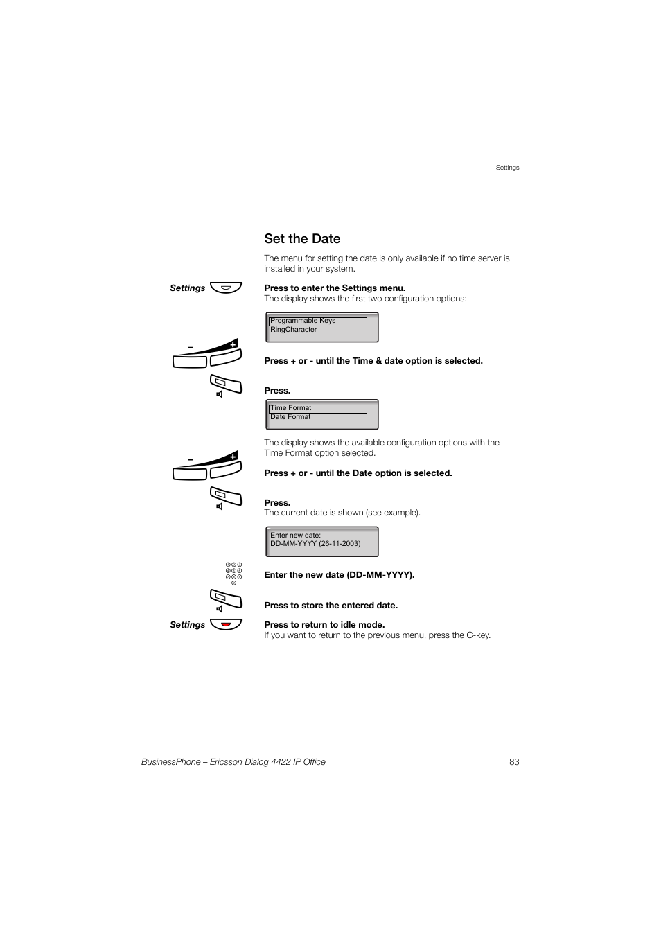 Set the date | Ericsson 4422 User Manual | Page 83 / 128