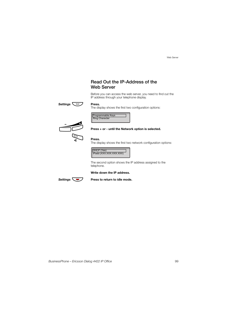 Read out the ip-address of the webserver | Ericsson 4422 User Manual | Page 99 / 128