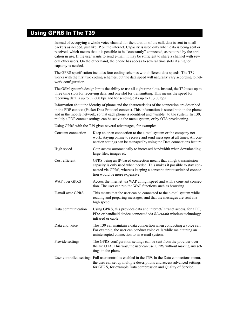 Using gprs in the t39 | Ericsson T39 User Manual | Page 11 / 59