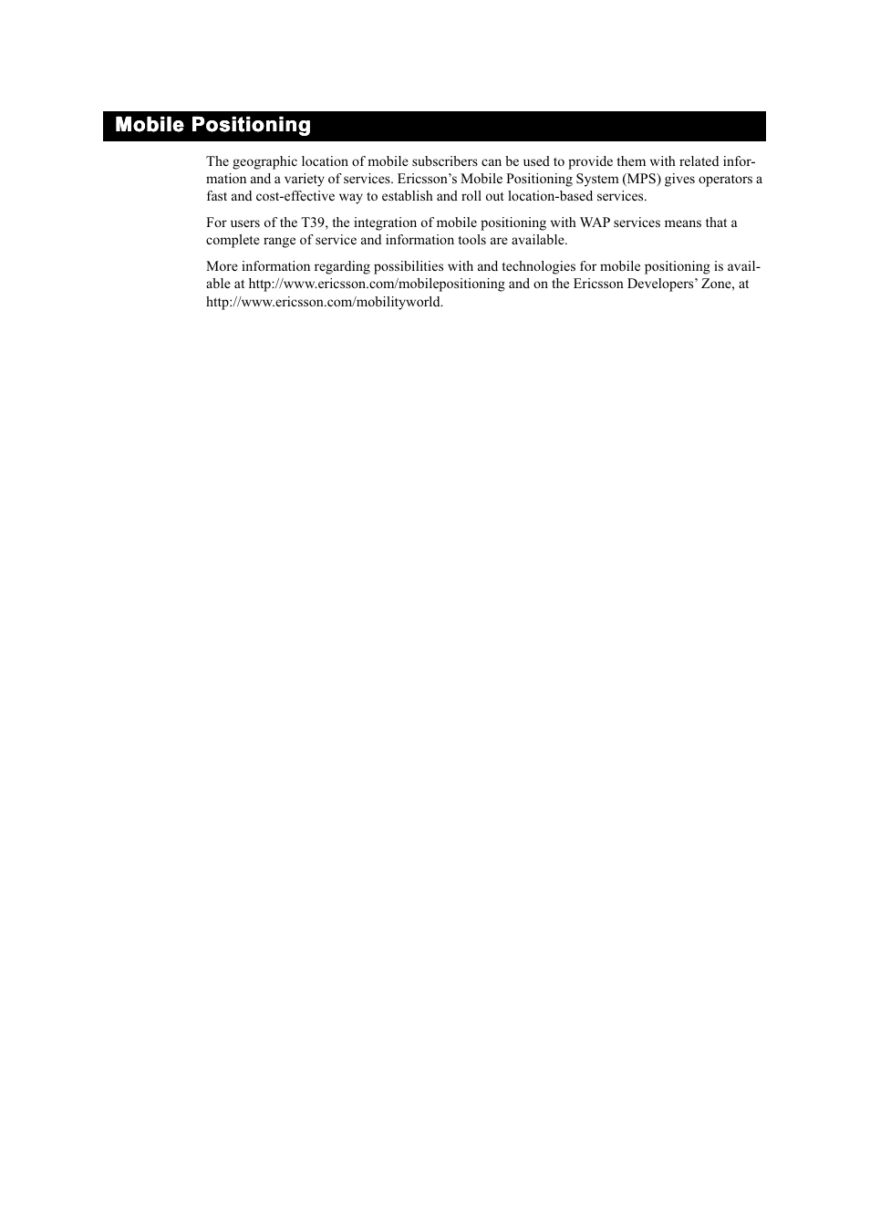 Mobile positioning | Ericsson T39 User Manual | Page 21 / 59