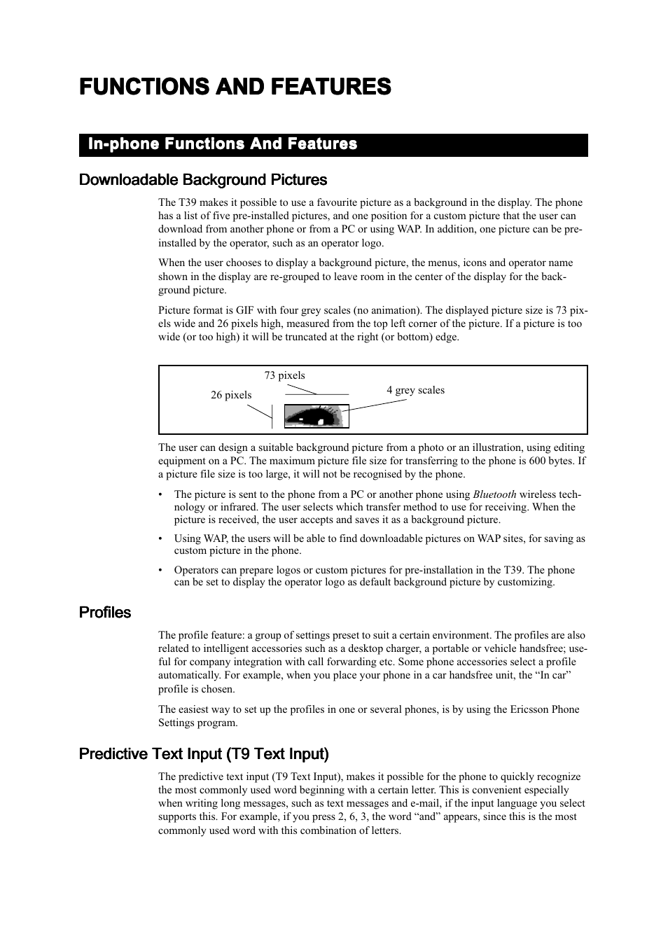 Functions and features, In-phone functions and features | Ericsson T39 User Manual | Page 30 / 59