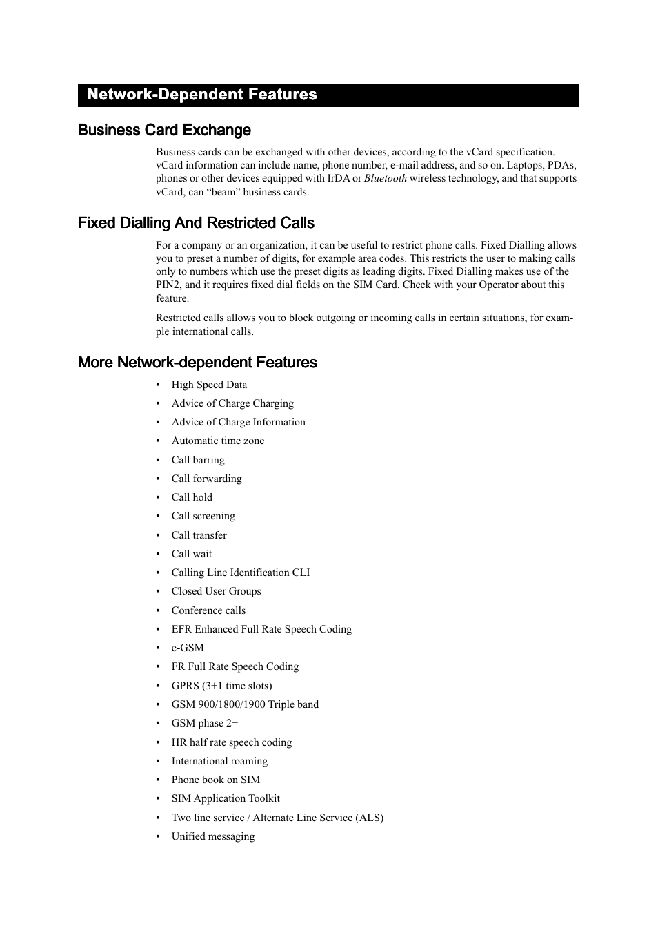 Network-dependent features | Ericsson T39 User Manual | Page 33 / 59