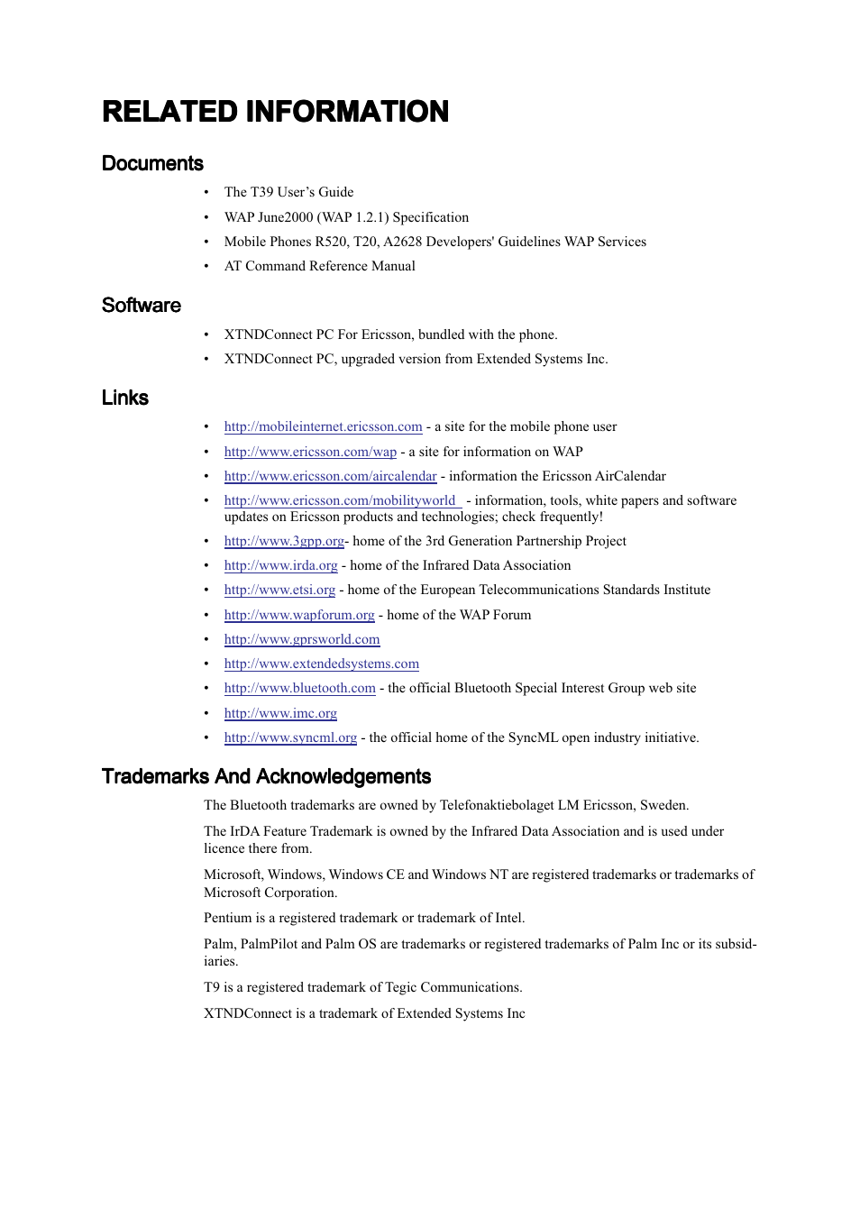 Related information | Ericsson T39 User Manual | Page 44 / 59