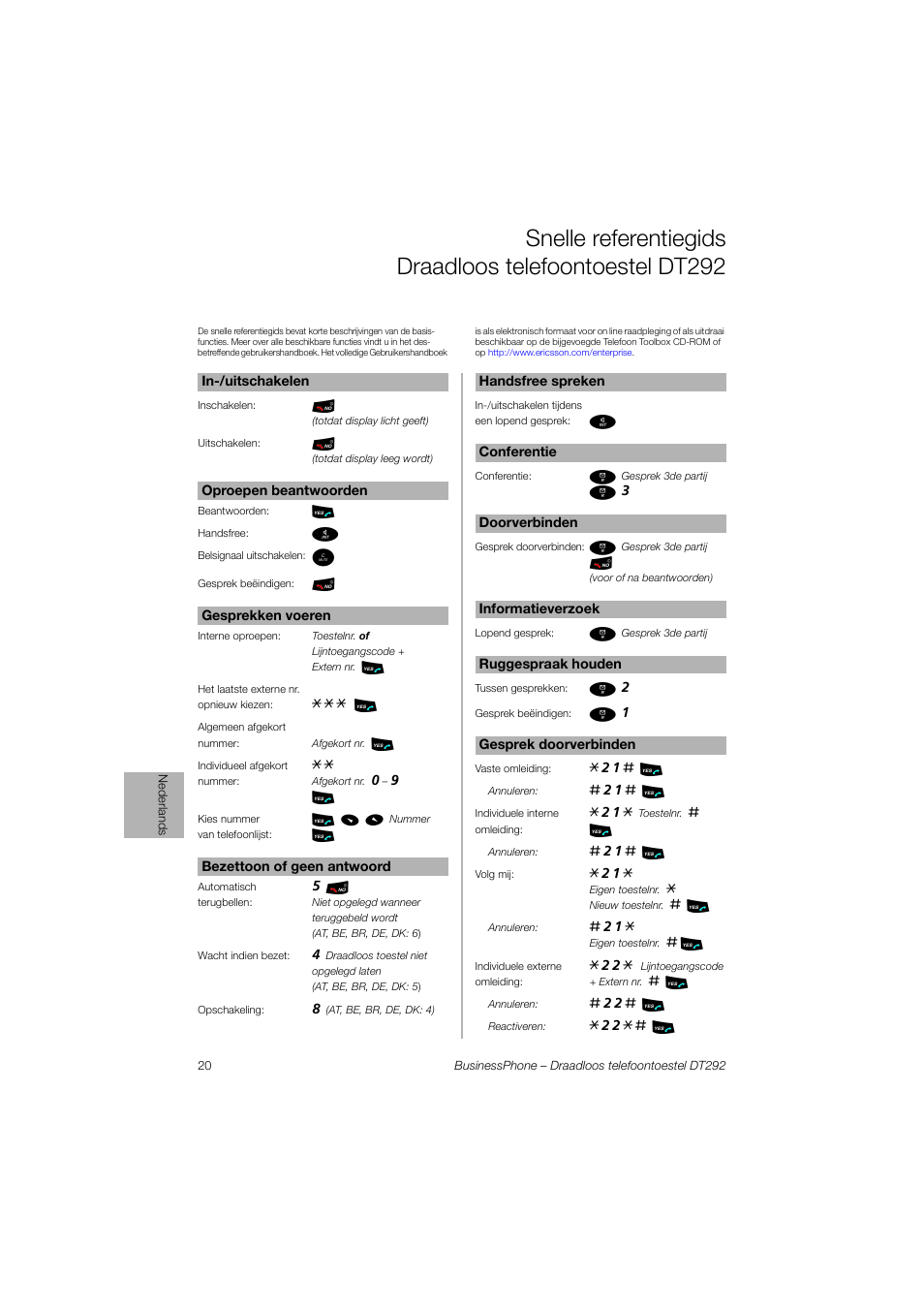 Nederlands | Ericsson DT292 User Manual | Page 20 / 40