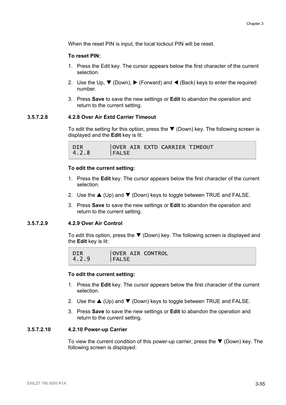 8 4.2.8 over air extd carrier timeout, 9 4.2.9 over air control, 10 4.2.10 power-up carrier | Ericsson RX8000 Series User Manual | Page 103 / 236