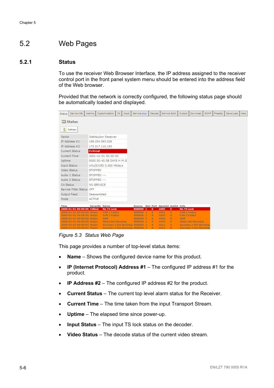 1 status, Status -6, Figure 5.3 | 2 web pages | Ericsson RX8000 Series User Manual | Page 122 / 236