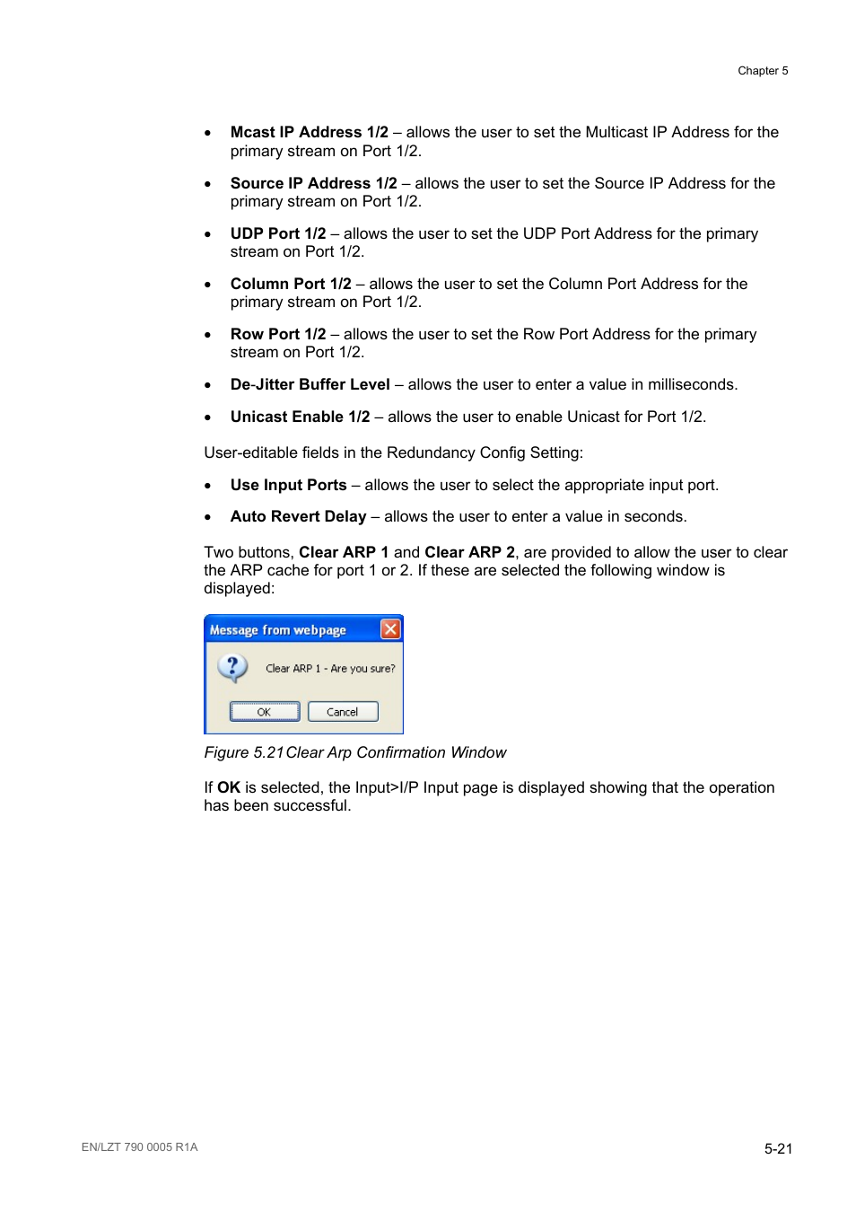 Figure 5.21, Clear arp confirmation window -21 | Ericsson RX8000 Series User Manual | Page 137 / 236