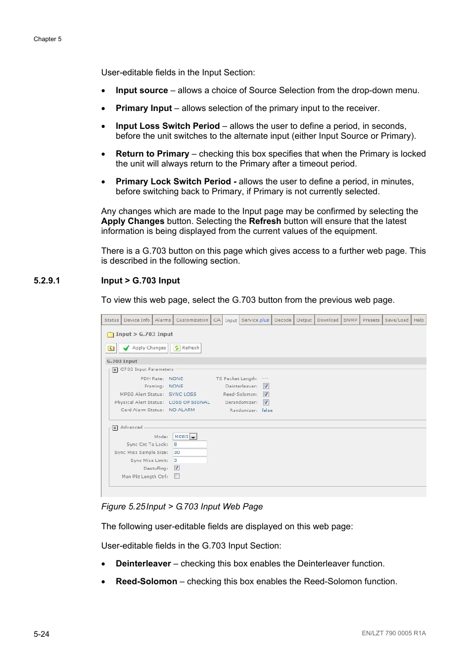 1 input > g.703 input, Input > g.703 input -24, Figure 5.25 | Ericsson RX8000 Series User Manual | Page 140 / 236