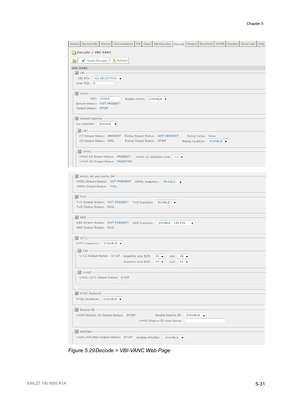 Figure 5.29, Figure 5.29 decode > vbi-vanc web page | Ericsson RX8000 Series User Manual | Page 147 / 236