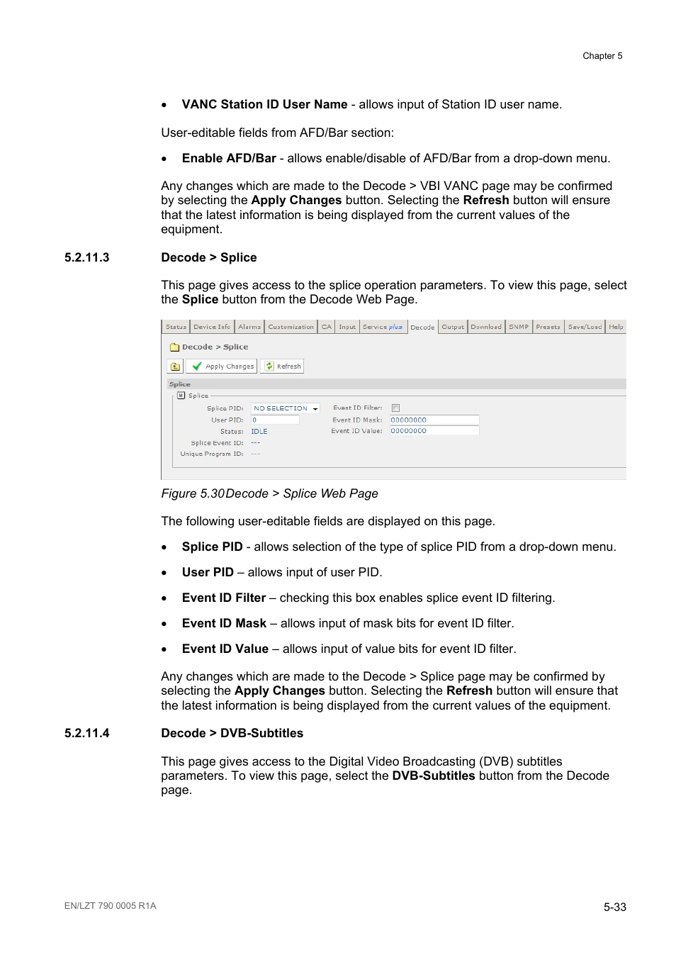 3 decode > splice, 4 decode > dvb-subtitles, Decode > splice -33 | Decode > dvb-subtitles -33, Figure 5.30 | Ericsson RX8000 Series User Manual | Page 149 / 236