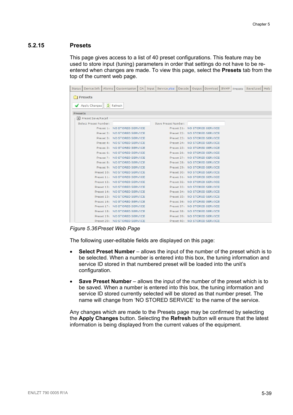 15 presets, Presets -39, Figure 5.36 | Ericsson RX8000 Series User Manual | Page 155 / 236