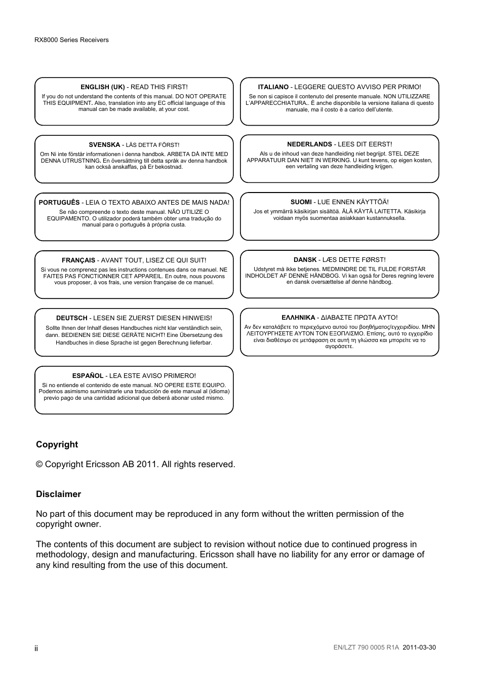 Ericsson RX8000 Series User Manual | Page 2 / 236