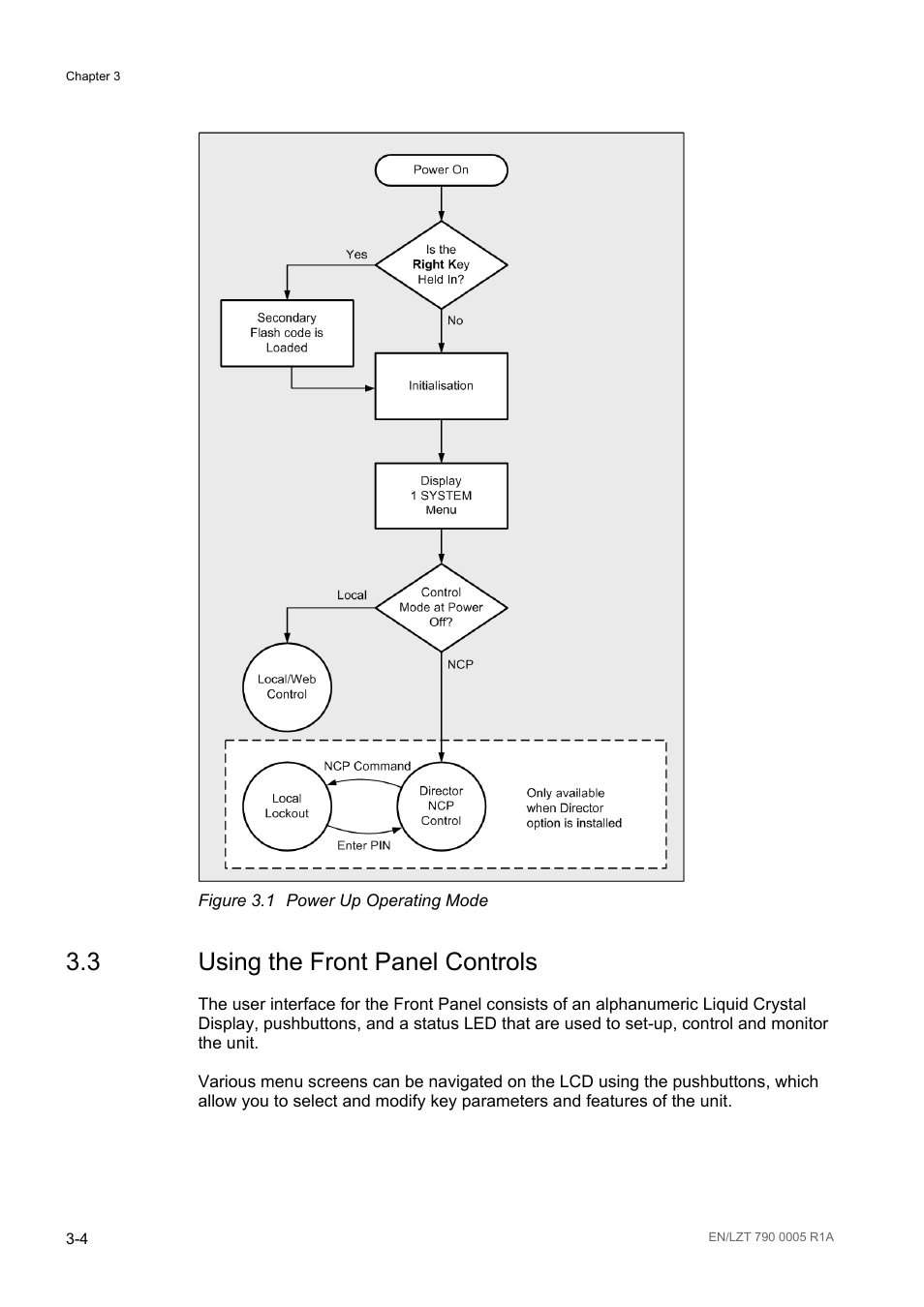 3 using the front panel controls, Using the front panel controls -4, Figure 3.1 | Power up operating mode -4 | Ericsson RX8000 Series User Manual | Page 52 / 236