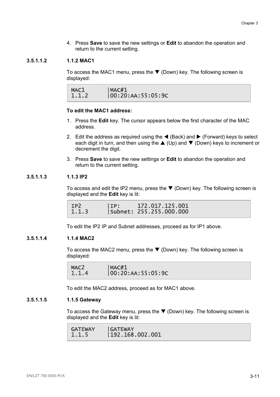 2 1.1.2 mac1, 3 1.1.3 ip2, 4 1.1.4 mac2 | 5 1.1.5 gateway | Ericsson RX8000 Series User Manual | Page 59 / 236