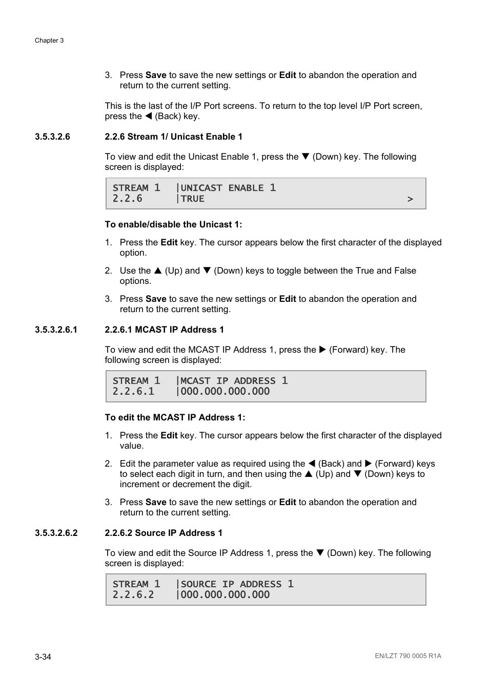 6 2.2.6 stream 1/ unicast enable 1 | Ericsson RX8000 Series User Manual | Page 82 / 236