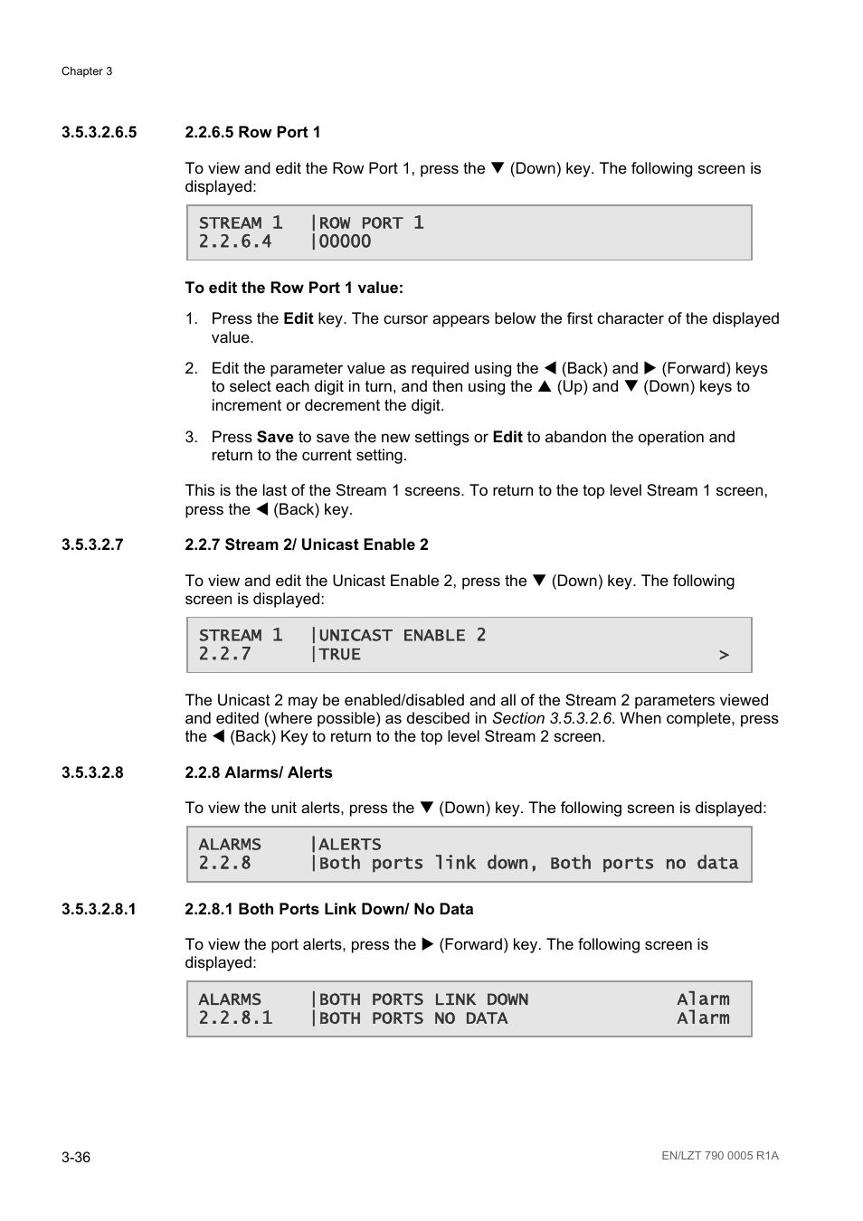 7 2.2.7 stream 2/ unicast enable 2, 8 2.2.8 alarms/ alerts | Ericsson RX8000 Series User Manual | Page 84 / 236