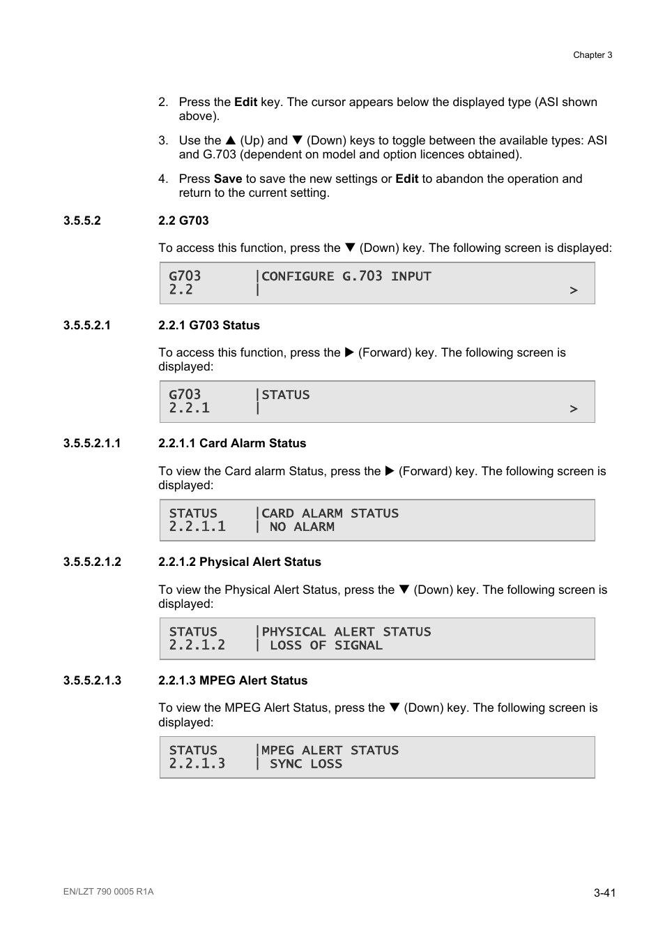 2 2.2 g703, 1 2.2.1 g703 status, 2 g703 -41 | Ericsson RX8000 Series User Manual | Page 89 / 236