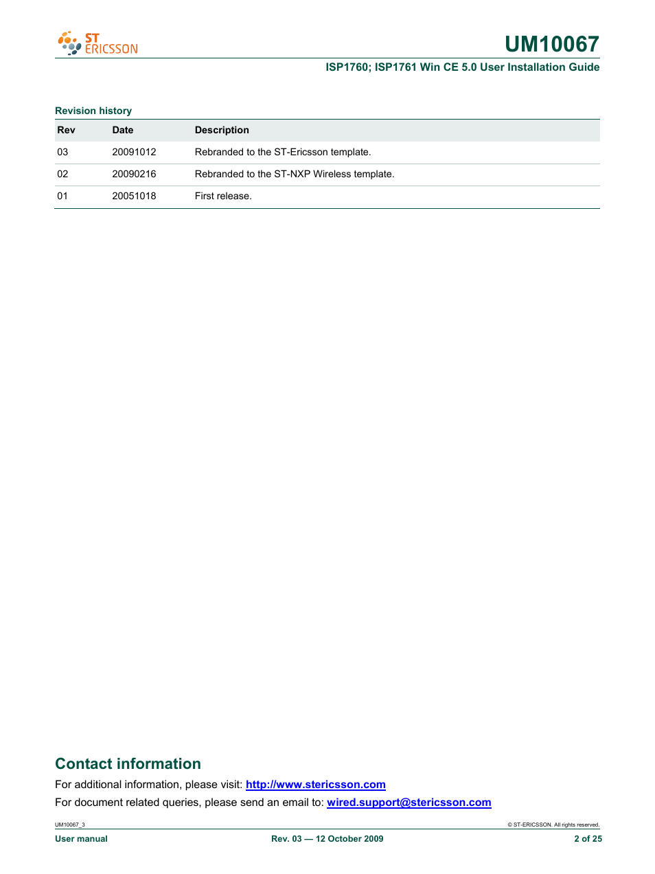 Contact information | Ericsson UM10067 User Manual | Page 2 / 25