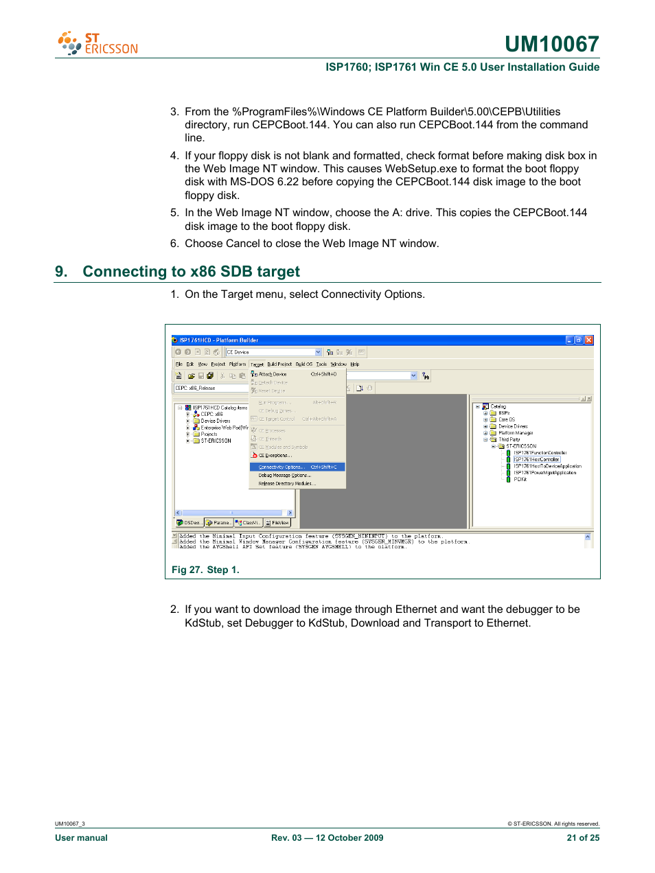 Connecting to x86 sdb target | Ericsson UM10067 User Manual | Page 21 / 25