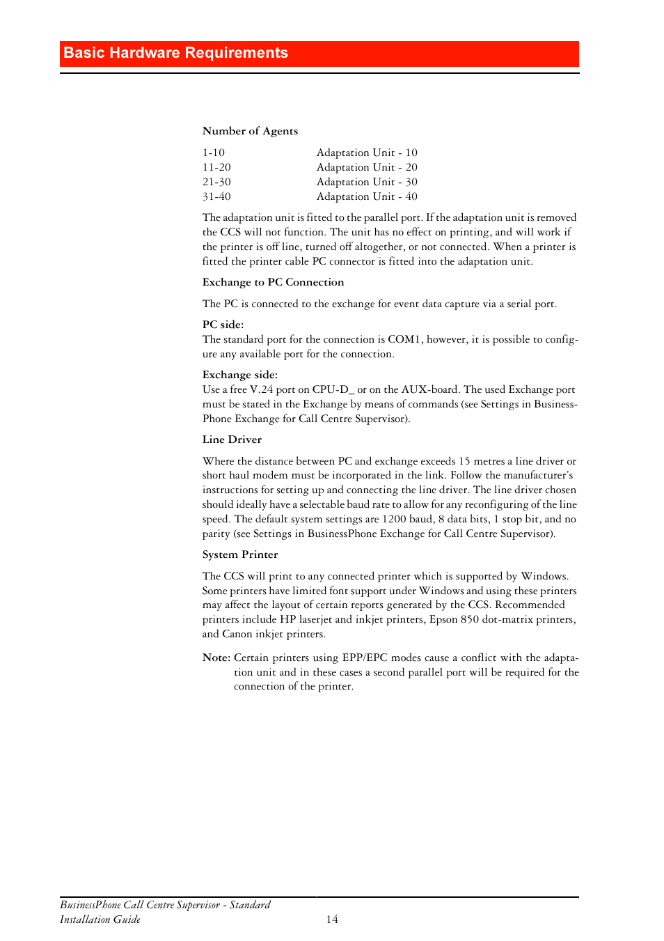 Dvlf +dugzduh 5htxluhphqwv | Ericsson BusinessPhone User Manual | Page 14 / 61