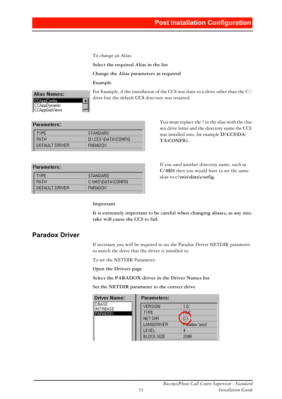 Paradox driver, 3rvw ,qvwdoodwlrq &rqiljxudwlrq, 3dudgr[ 'ulyhu | Ericsson BusinessPhone User Manual | Page 31 / 61