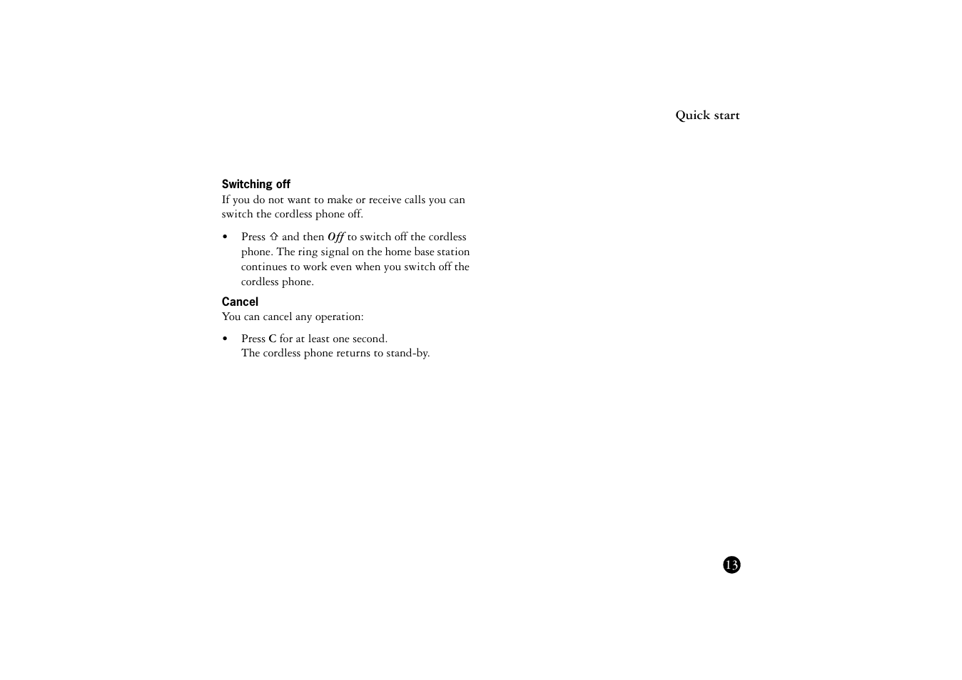 Switching off, Cancel | Ericsson BS120 User Manual | Page 13 / 66