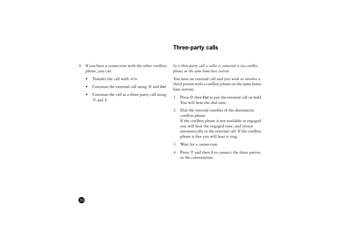 Three-party calls | Ericsson BS120 User Manual | Page 20 / 66