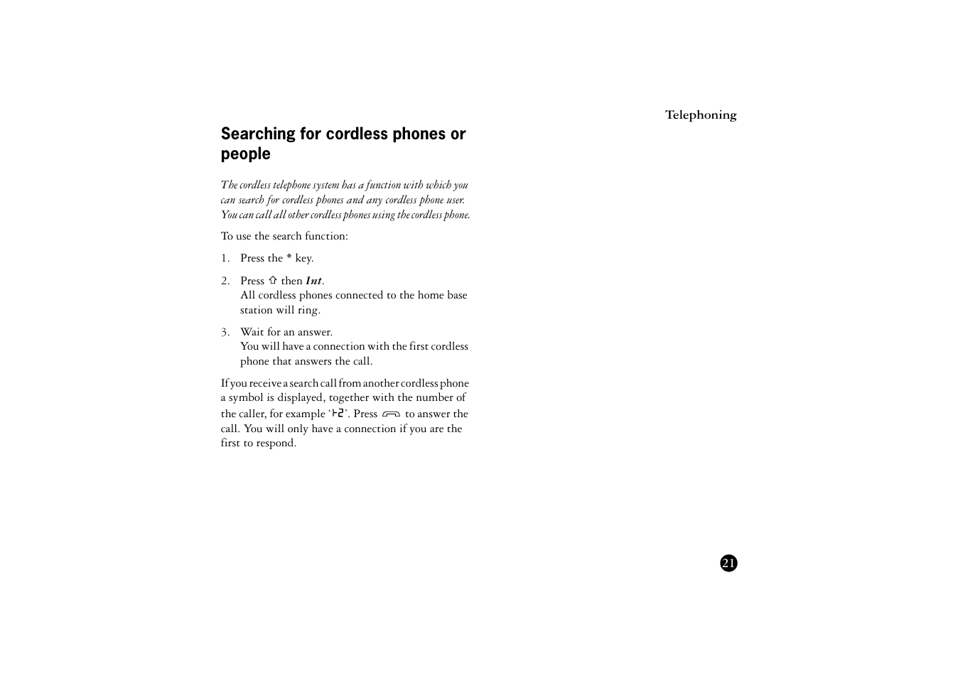 Searching for cordless phones or people | Ericsson BS120 User Manual | Page 21 / 66