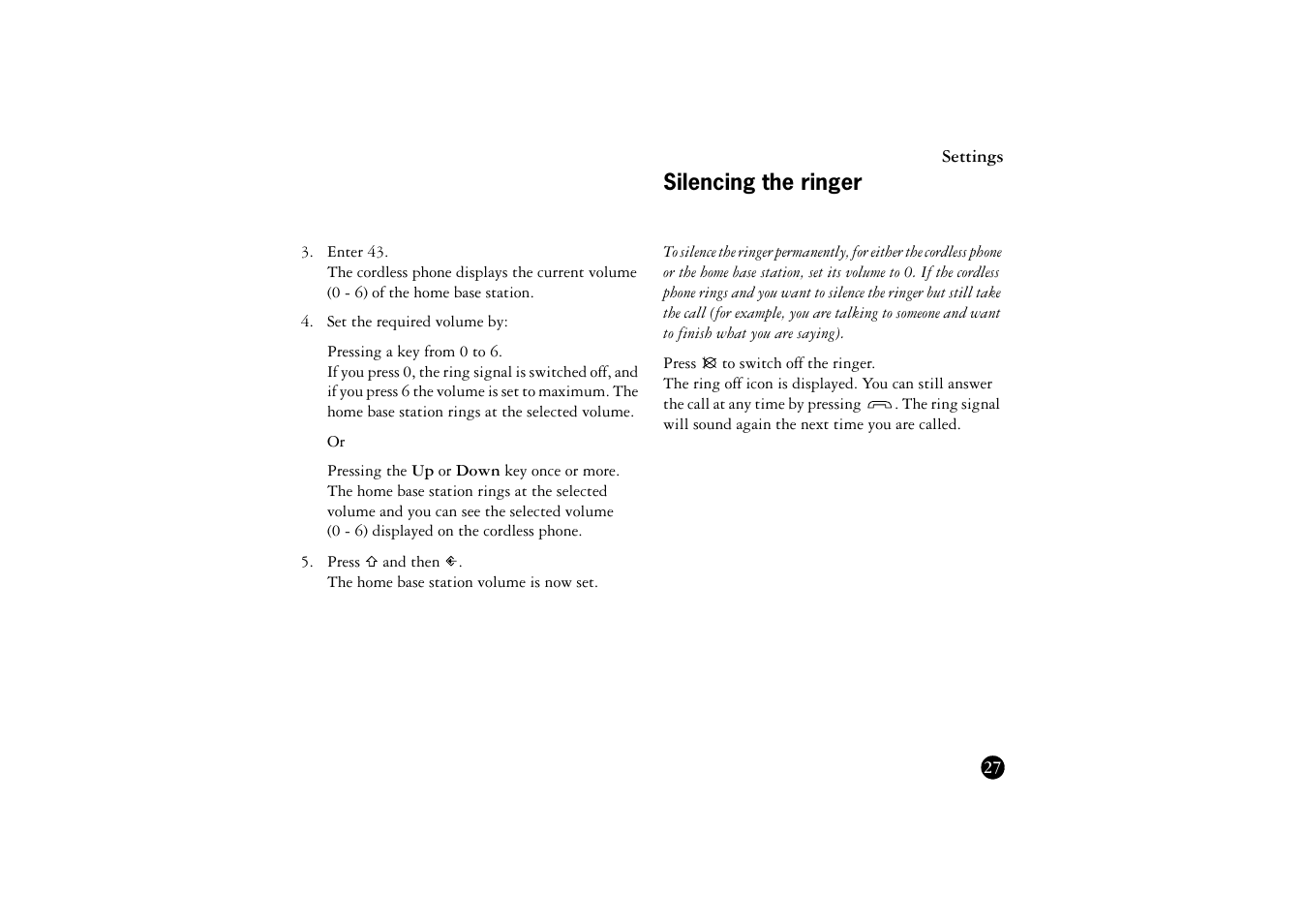 Silencing the ringer | Ericsson BS120 User Manual | Page 27 / 66