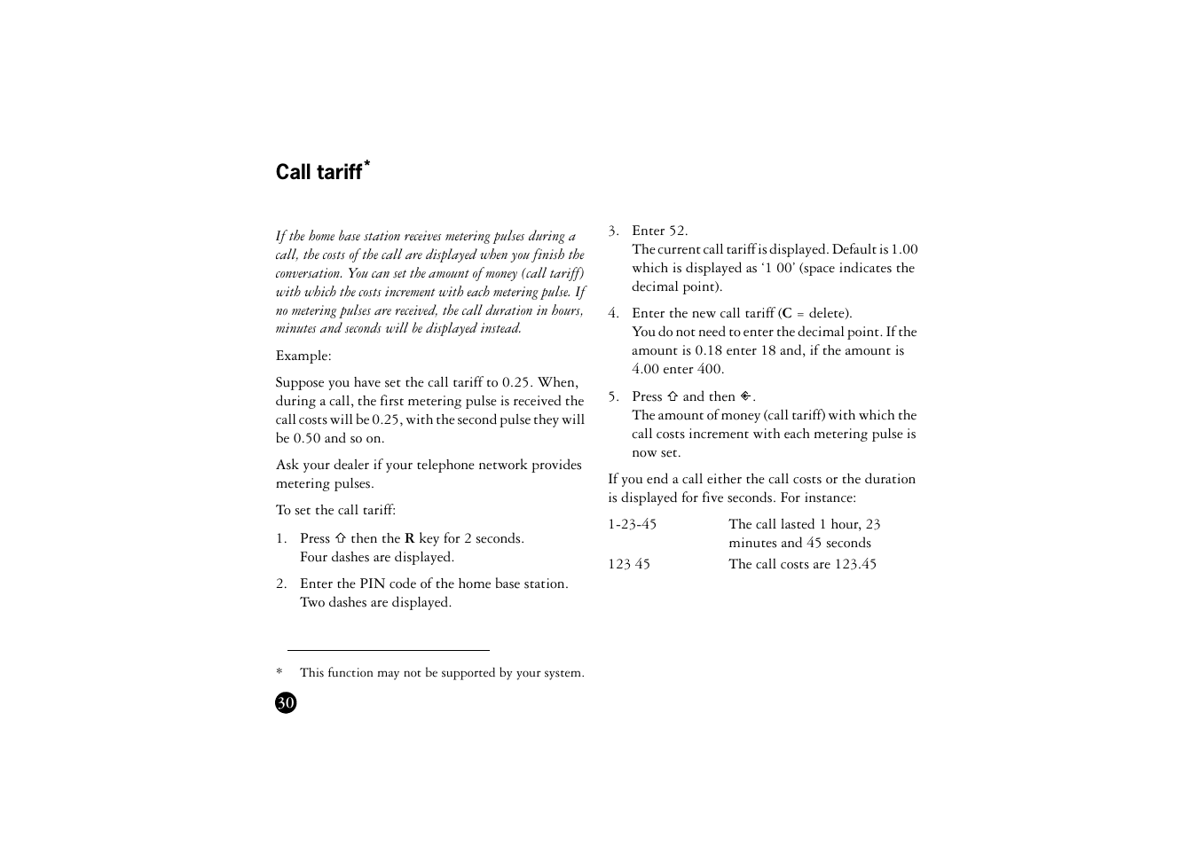 Call tariff | Ericsson BS120 User Manual | Page 30 / 66