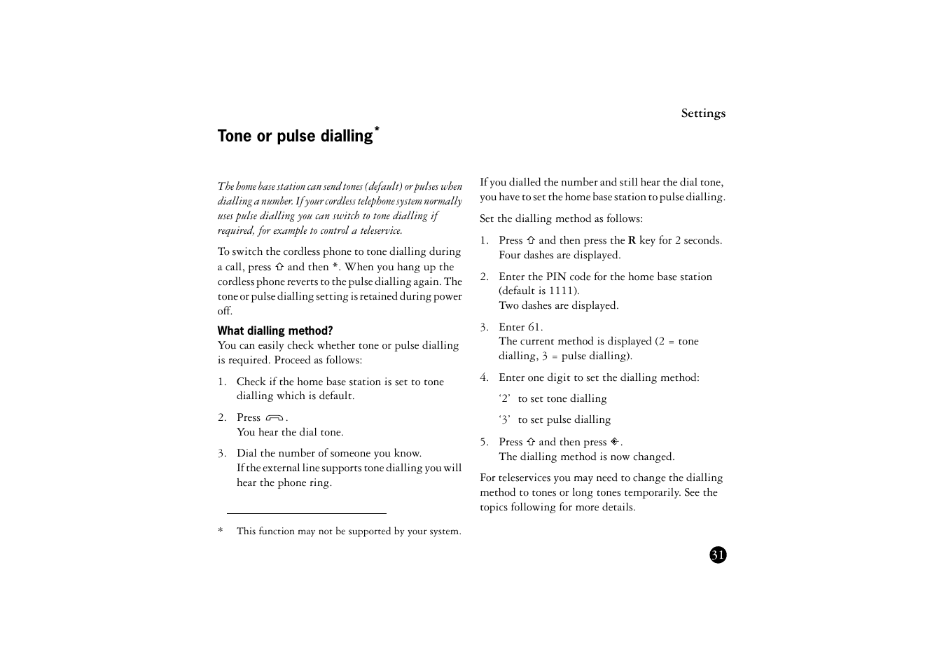 Tone or pulse dialling, What dialling method, Ations | Ericsson BS120 User Manual | Page 31 / 66