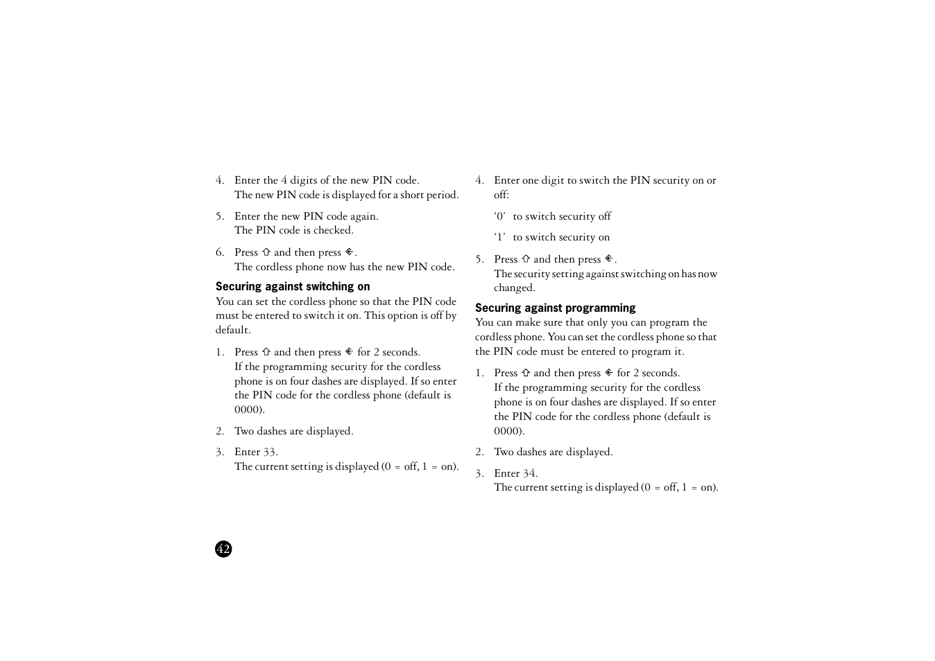 Securing against switching on, Securing against programming | Ericsson BS120 User Manual | Page 42 / 66