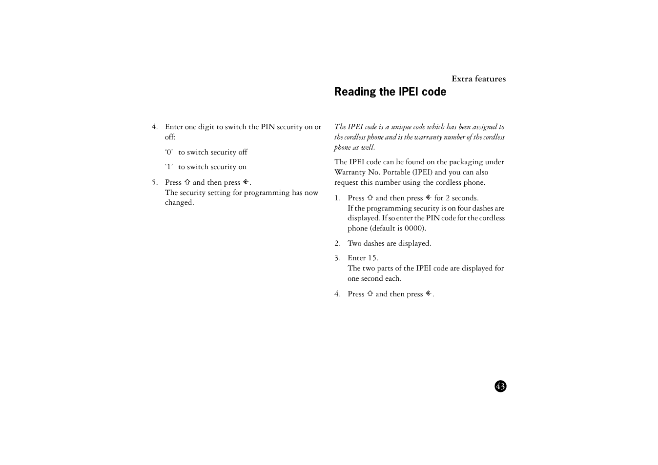 Reading the ipei code | Ericsson BS120 User Manual | Page 43 / 66